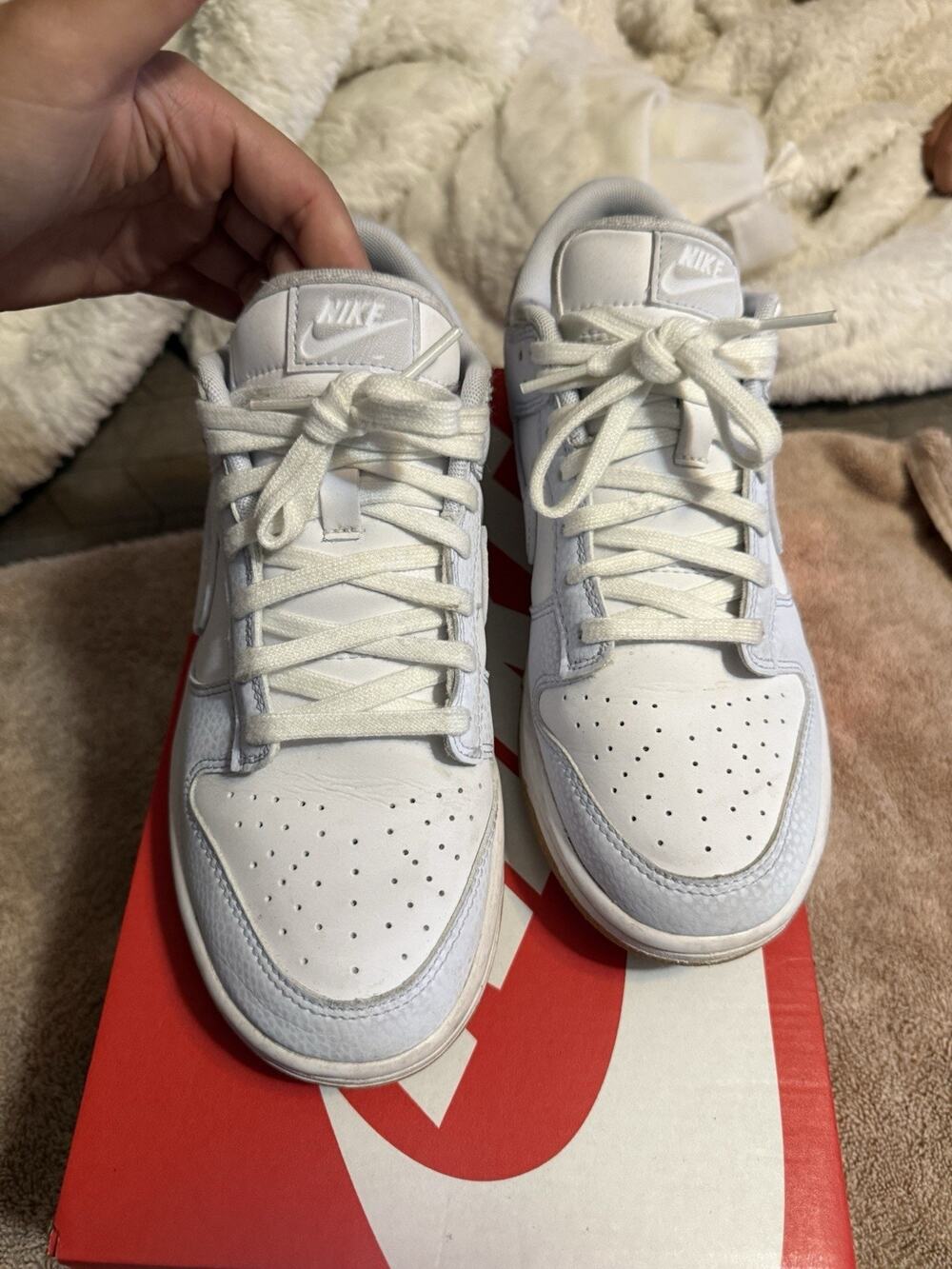 Nike Dunk Low White/Light Gray Colorblock Low Top womens Lace Up Sneakers